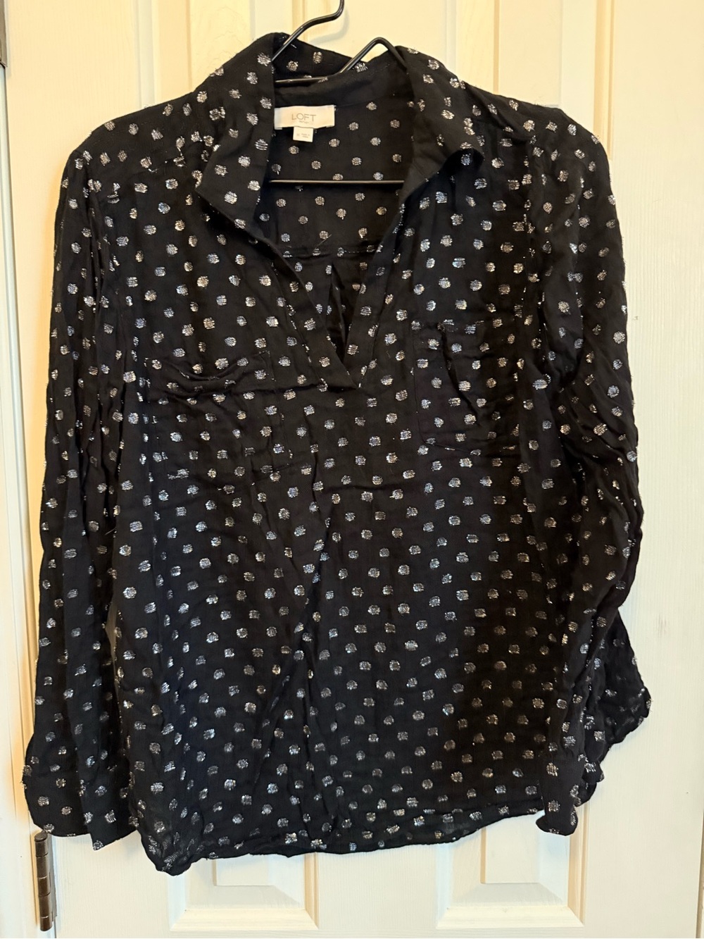 LOFT Black Dot-Print Button-Down Blouse
